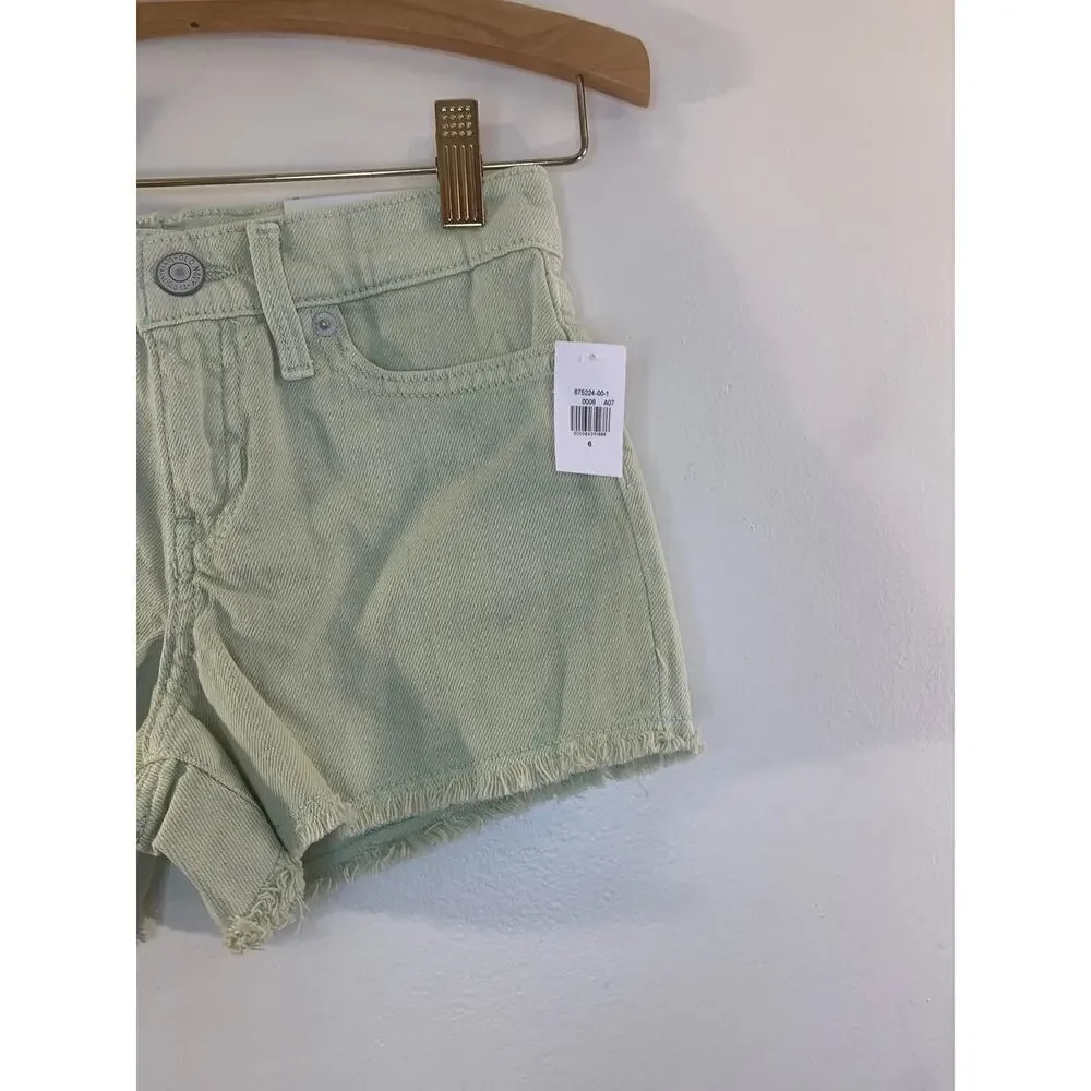 OLD NAVY Girl’s Light Green High Rise Adj Waist Cut Off Jean Shorts / Size: 6